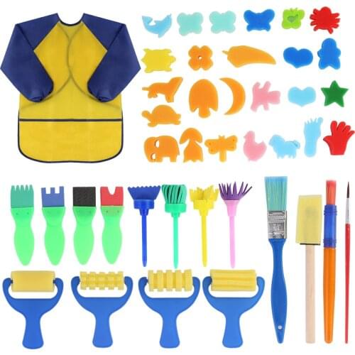 42pcs/Set Child Flower Painting Brush Kids Sponge Roller Painting Brushes Early Learning Drawing Set With Combination Pattern