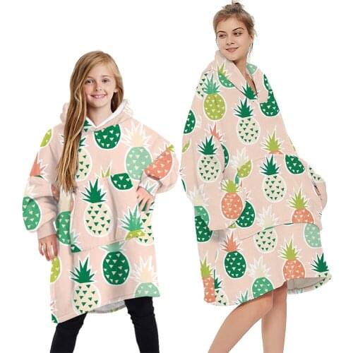 Pineapple Digital Printing Parent-child Home Warm Lamb Velvet Long-sleeved Sweater Nightgown Thickened Blankets on Both Sides