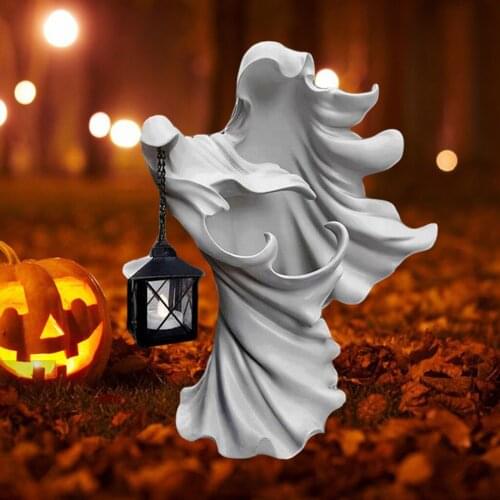 Messenger of Hell Carrying Lantern Faceless Ghost Statue Halloween Ornaments Sculpture Indoor Desktop Decorative Lamp
