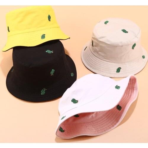 Cactus Bucket Hat Cap Casual Embroidery Cotton Reversible Panama Unisex Two Side Wear Fishermen Sun Hat Hiking Fishing Cap Bob