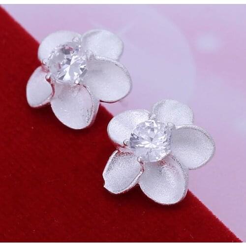 925 Jewelry Silver Color Wholesale Free Shipping Earrings For Women White Stone Rose Earrings /aguaiyba Agtaiyaa LQ-E179