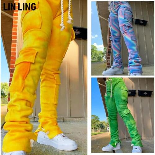 LINLING Double Side Velvet Corrugated Printing Multi Pocket Super Elastic Overalls with Drawcord Decoration