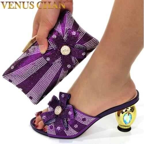 2021 Purple Color Shoes With Matching Bags Set Italian Womens Party Shoes and Bag Sets Nigerian Women High Sandals And Handbag