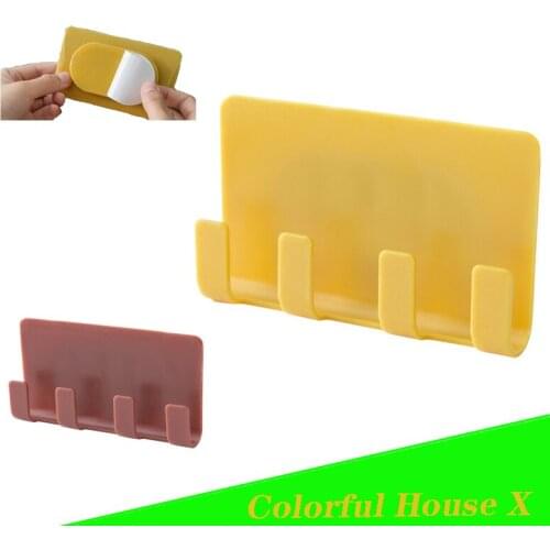 Wall Hook Non-Marking Hook Mobile Phone Holder Four Hooks For Bathroom Washable Strong Load-Bearing Kitchen Organizer Waterpror