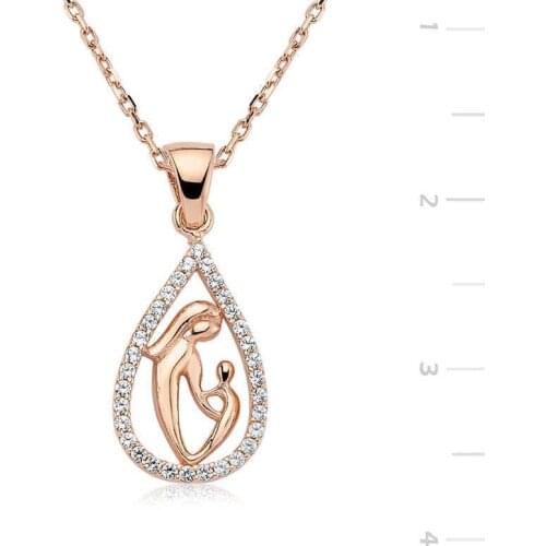 KUTAYDAN 925 Sterling Silver Drop Mother Child Necklace