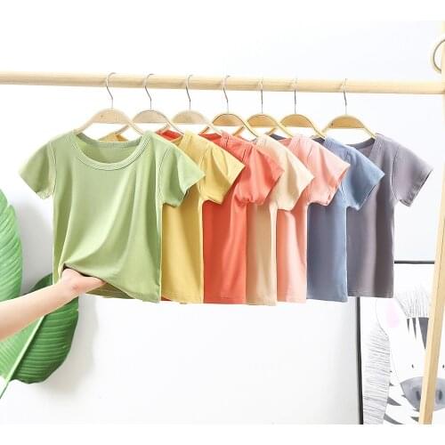 Summer Baby Girls T-shirt Breathable Childrens Shirts Cotton Tops For Kids Solid Color Boys Tees 1-8T Toddler Clothing