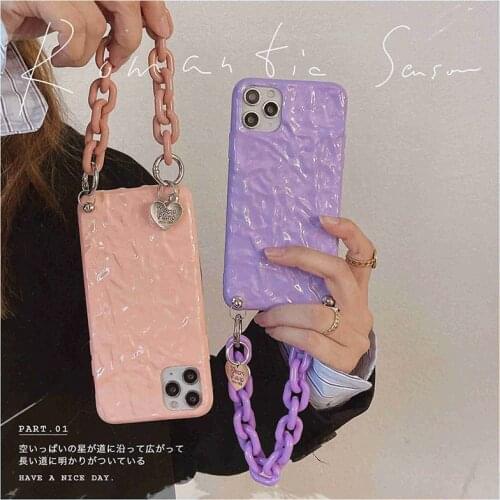 Fashion Hand Wrist Strap Chain Bracelet Phone Case For iPhone 11 12 Pro XS Max Mini XR X 7 8 Plus SE 3D Wrinked Tin Foil Skin