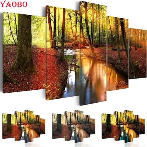 5 pcs 5D DIY Diamond Painting Full Square drill Cross Stitch 5 Pieces Forest River landscape Diamond Embroidery mosaic picture