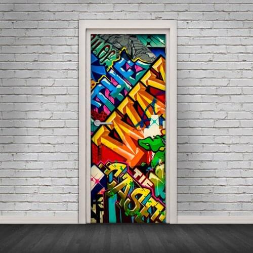 3D Door Mural New York Street Art Graffiti Door Sticker Wall Print Deco Wall Mural Photo Wall Stickers self adhesive door wrap