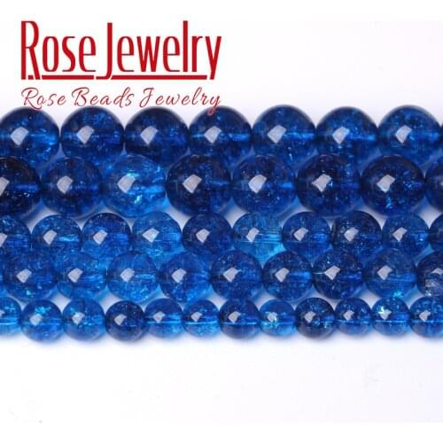 Natural Dark Blue Crackle Crystal Round Loose Beads For Jewelry Making Stone Beads DIY Bracelet Necklace 4 6 8 10 12mm 15" Inch