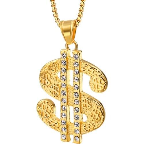 Stainless Steel Zircon Full Crystal Dollar Sign Pendant Necklace Metal Star Jewelry Men Hip Hop Charm Chain Bling Men Jewelry