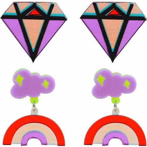 New Fashion laser Colors Rainbow Cloud Acrylic Drop Earrings For Women Girls Geometric Diamond Earrings Punk Party Jewelry Gifts