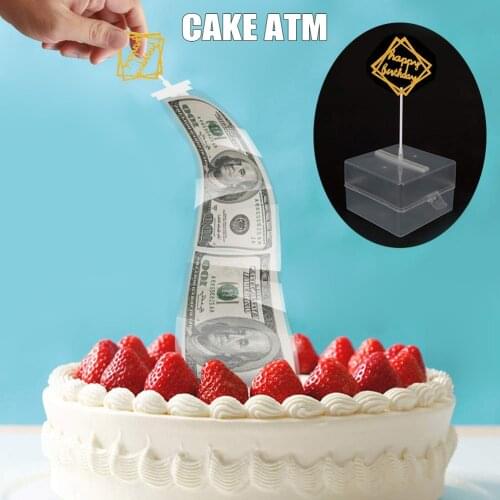 Wholesale Funny Cake ATM Money Box Pulling Safe Decorations Surprise Gift for Birthday Party Supplies topper AD Tools