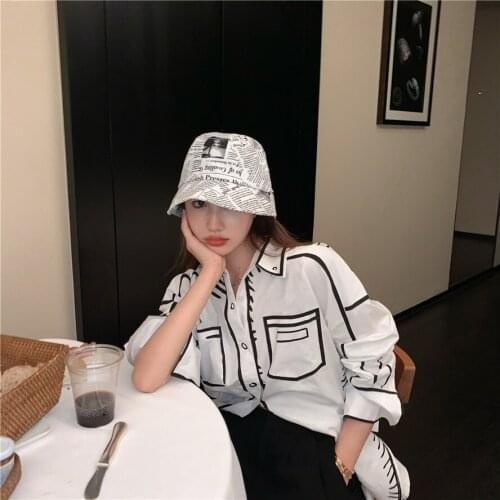 Autumn shirt female design sense personality printing loose long sleeve shirt all-match fashion top