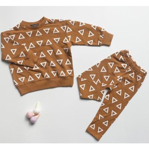 1-6Y Autumn Baby Boys Casual Clothes Sets Geometric Print Long Sleeve Pullover Sweatshirt Tops Pants 2PCS Outfits