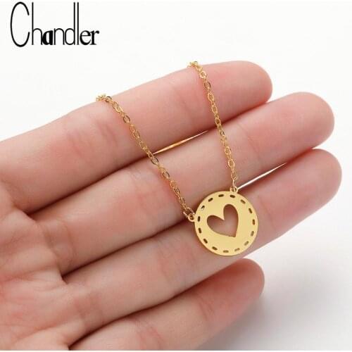 Chandler Stainless Steel Round Love Heart Necklace For Women Gold Color Romantic BFF GF Best Gifts For Her His Choker