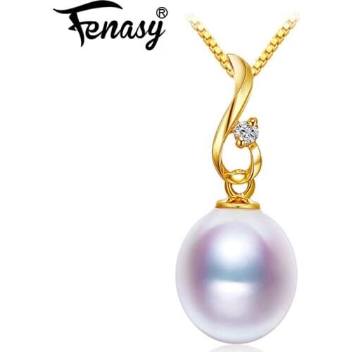 FENASY 18K Gold Pendant Pearl Jewelry Heart Pendant Necklace Women Pearl Bohemian Brand Party Pendants Send S925 Silver Necklace
