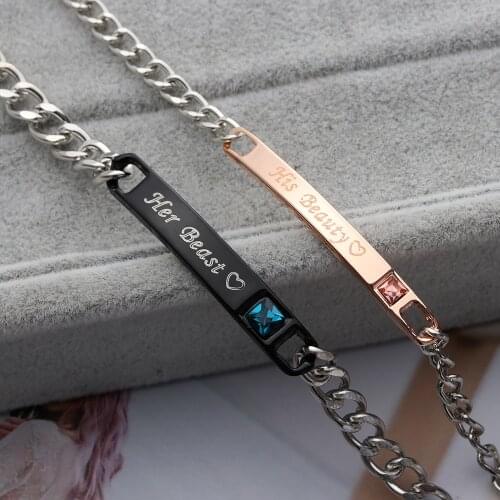 1PC Fashion Stainless Steel Couple Bracelets Men and Women Love Bangle His Queen Her King Crystal Crown Jewelry Valentine Gift