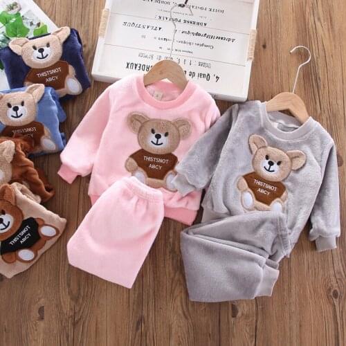 Baby clothes autumn and winter warm childrens pajamas home service suits for boys and girls cartoon coral fleece pajamas 2pcs