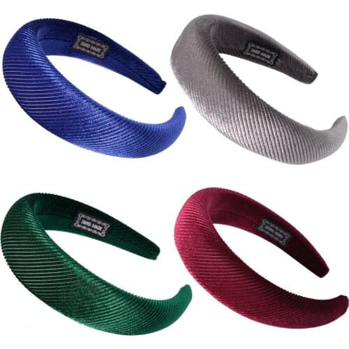 Striped Flannel Sponge Headband For Women Female Ribbed Hairband Thick Velvet Hair Hoop Vintage Accessories Girls Headwear L1103