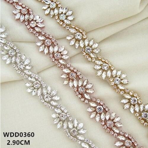 1 yard) Rhinestone bridal belt wedding trim gold diamante wedding dress belt crystal wedding sash for wedding dress WDD0360