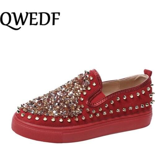 QWEDF Autumn Big Code Women Shoes 2019 New Single Shoes Dropshipping European and American Rivet Couple Thick Floor Shoes S1-41