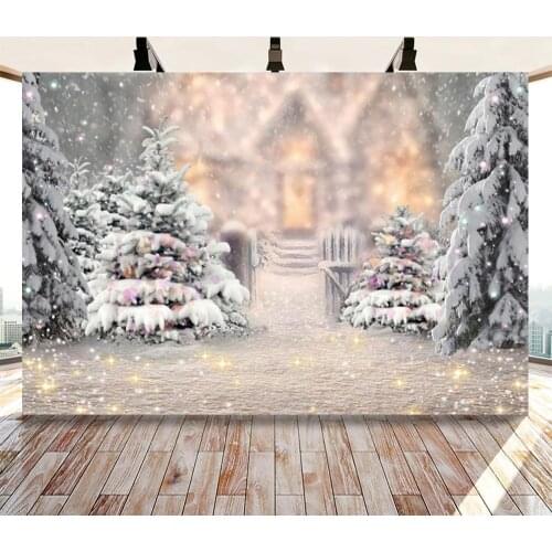 Christmas Winter Snow Tree Backdrops Family Party Snowfield Kid Backgrounds Birthday Artistic Portrait Photo Shoot