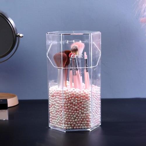 Hexagon Plastic Makeup Organizer Storage Box Make Up Brush Cosmetic Storage Organizer Holder Display Container Case 12*22cm