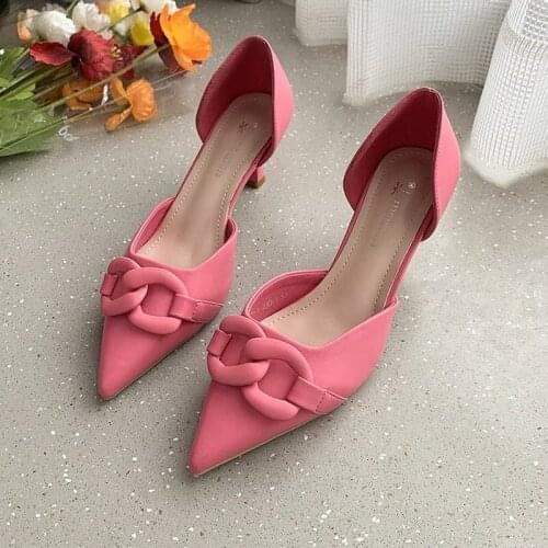 Womens Pumps Casual Women Shoes 2021 Fashion Leather Stiletto Sandals Comfortable Summer New Pointed Wedge Baotou Rubber Shoes