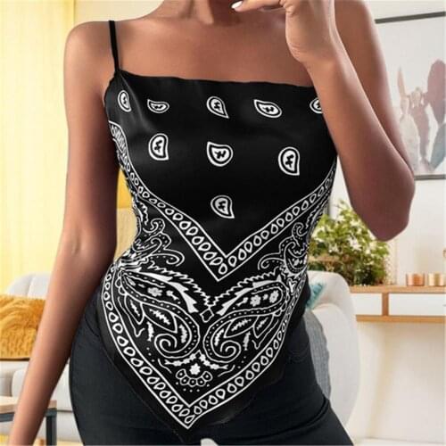 Y2K Sling Ladies Vest Adjustable Sexy Silk Back Printed Strappy Top Bellyband Blouse Street Party Dinner Nightclub Daily Wear