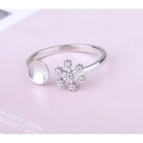 925 Sterling Silver Engagement Wedding Ring for Women Crystal 6-11mm Pearl or Round Bead Semi Mount Ring DIY Stone