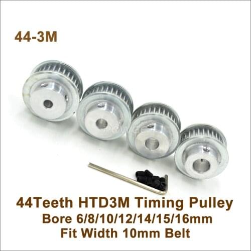 POWGE 44 Teeth 3M Timing Pulley Bore 6/8/10/12/14/15/16mm Fit W=10mm 3M Synchronous Belt 44T 44Teeth HTD 3M Pulley CNC Engraving