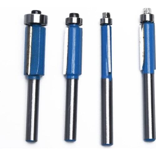 4Pcs 25mm Flush Trim Router Bit 1/4" Shank Carbide Milling Cutter Woodworking Wood Edge Cutting End Dual Flute Bearing Bits Tool