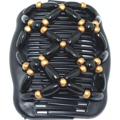 50 pcs/lot Golden and black wooden beads magic combeasy updo special christmas comb easy for professional work