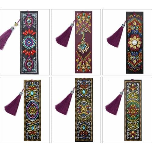 HUacan Diamond Painting Bookmark Special Shaped Mosaic Flower Diamond Art Embroidery Leather Tassel Book Marks