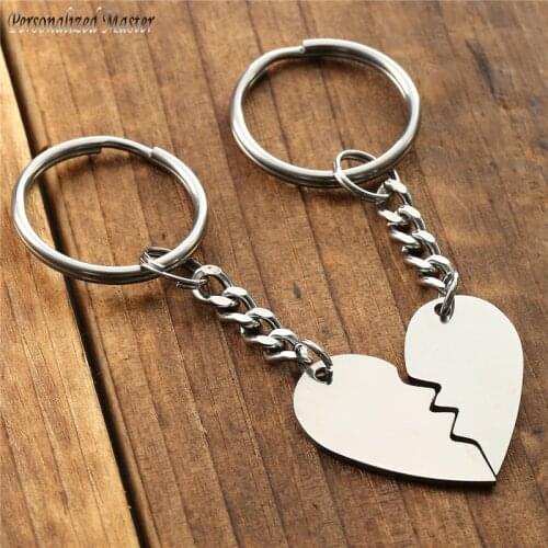 Personalized Master Engrave Date Heart Puzzle Key Chain Stainless Steel Keyring BFF Custom Name DIY Keychains Sister Couple Gift