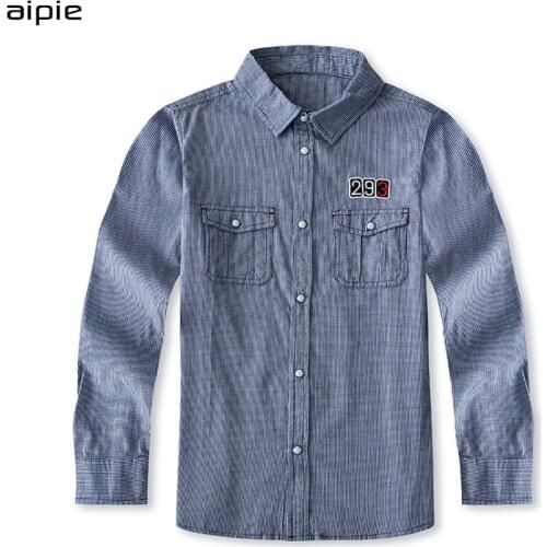 Aipie Promtion New 2018 Spring Children Boys Cotton Shirts Casual Plaid School Style For 4-10 Year kids boy wear