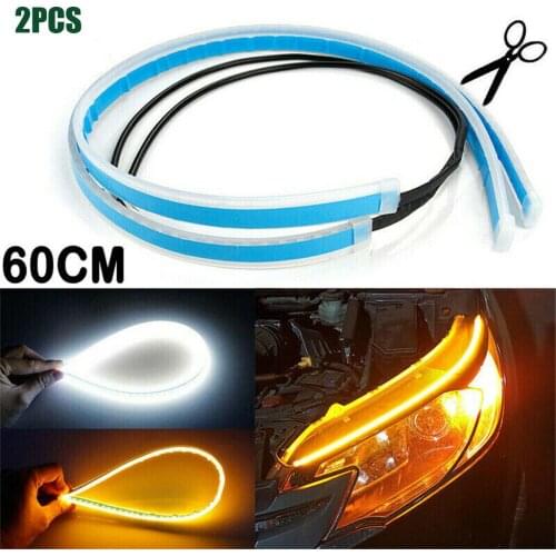 2pcs Waterproof Flexible Universal Car LED DRL Daytime Running Light Flow Runs Headlight LED Strip Brake Turn Signal Light