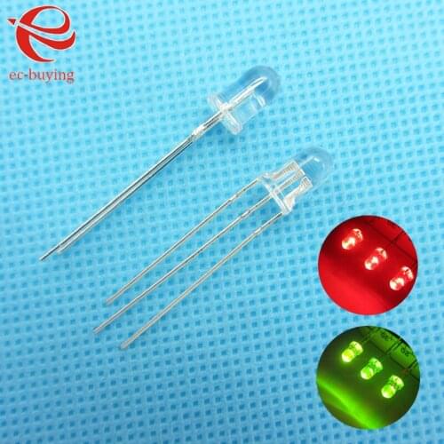 3mm LED Bi-Color Transparent Common Anode Round Light Emitting Diode Two Dual Red Green Plug-in Practice DIY Kit 100 pcs/lot