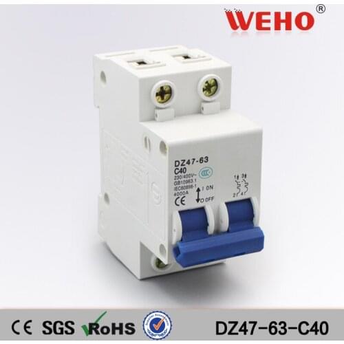 DZ47-63-C40 Import China Goods 2P 40 Amp Miniature Circuit Breaker Mcb 6KA 400V