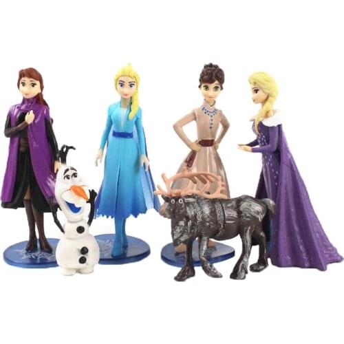 6pcs/set Disney Princess Action Figures Frozen Elsa Anna Olaf Kristoff Sven PVC Model Toys Kids Children Gifts