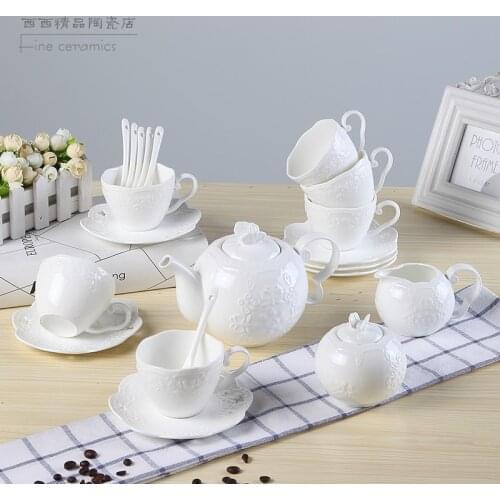 European Court Embossed Ceramic Coffee Cup Set Afternoon Tea Cup Plate Large Water Pot Sugar Cup Sugar Cans Milk Tea Cup