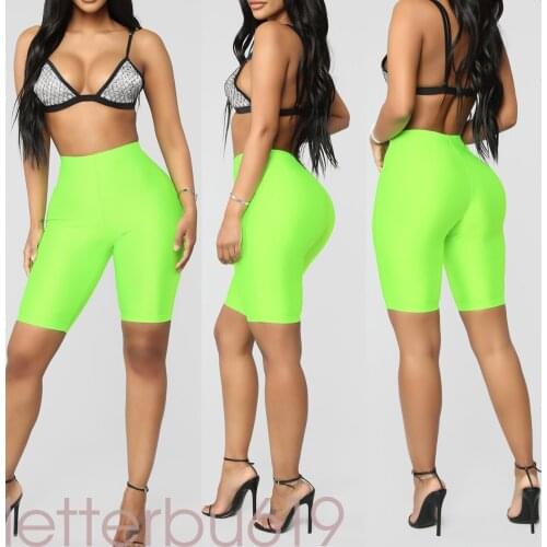 Fluorescence Biker Shorts Tracksuit Slim Black Casual High Waist Shorts Women Fashion Solid Sexy Booty Shorts New
