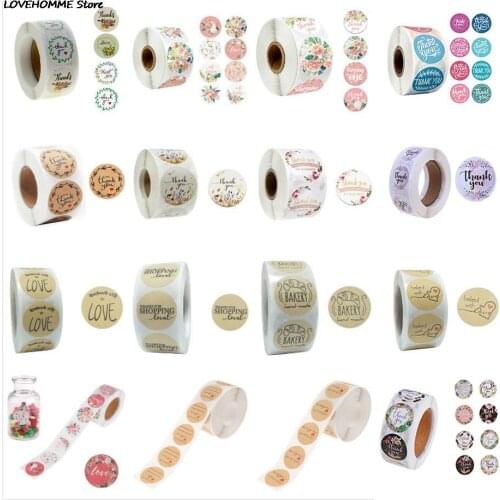 Hot Sale 500pcs/roll Flowers Heart THANK YOU Adhesive Stickers Scrapbooking Stationery Cake Biscuit Baking Sealing Labels Gift
