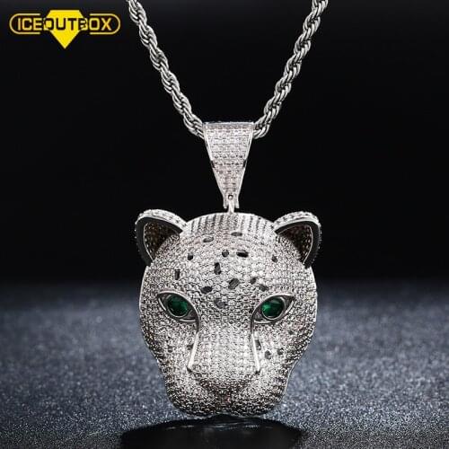 ICEOUTBOX Exquisite Animal Leopard Pendant Necklace European Fashion Women Jewelry Men Hip Hop Cubic Ziron Micro Pave Green Eye