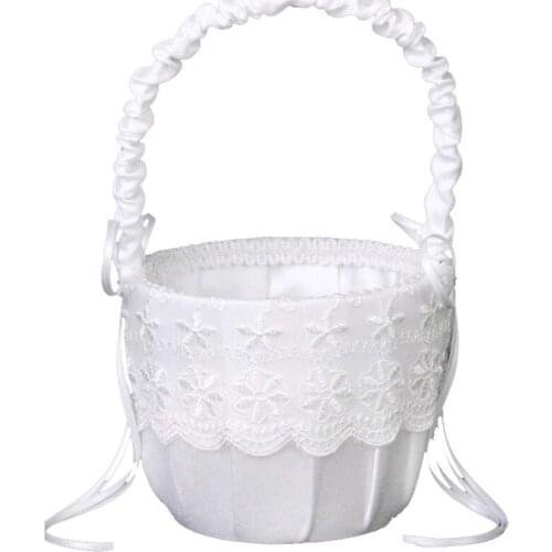 Wedding Basket Ring Pillow Flower Storage Basket Flower Girl Basket with Heart Buckle Satin Ribbons Hanging Basket for Wedding