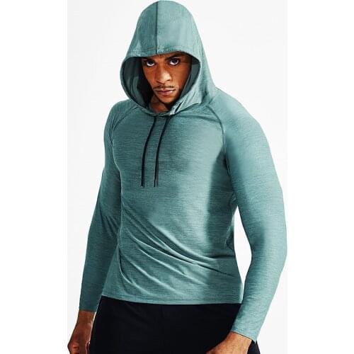 Hooded Running Jacket Men Elastic Loose Shirt Training Basketball Yoga Tops Gym Fitness Clothes Warm Dry Fit Soccer Sports Coat