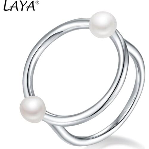 Laya 925 Sterling Silver Fashion Geometric Design Natural Pearl Ring For Women Party Fine Jewelry 2021 Trend