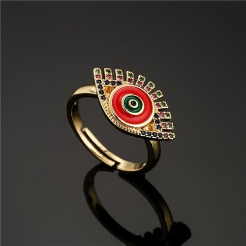 New Fashion Gold Color Open Ring For Women Girl Hot Sale Red Oil Paiting Evil Eye Charm Ring Lucky Party Jewelry Birthday Gift