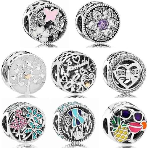 Original Openwork Magnolia Bloom Tropical Flamingo Flower With Crystal Bead Charm Fit Europe Bracelet 925 Sterling Silver Bead